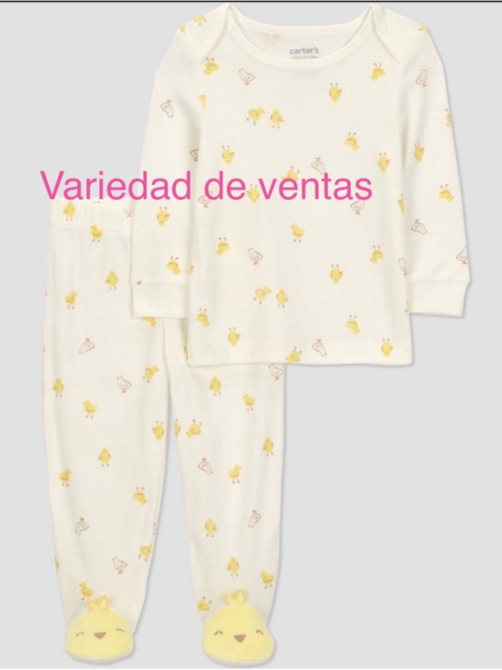 Carter's Cream Pajama Set with Yellow Chick Print and Footed Toes